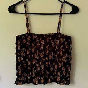 American Eagle Outfitters Smocked Tube Top Spaghetti Straps Black Floral Small